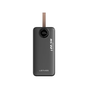 Power Bank Lenyes PX587 batería 50000mAh, 22.5W carga rápida, cables integrados TC y Lightning, pantalla digital, negro
