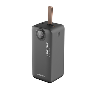 Power Bank Lenyes PX587 batería 50000mAh, 22.5W carga rápida, cables integrados TC y Lightning, pantalla digital, negro