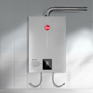 Terma a gas Rheem 21 Prestige, gas natural, 4 puntos de abastecimiento, encendido automático, gris