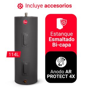 Terma eléctrica Rheem 114 litros, 220/2.1KW, válvula de seguridad sobre presión y temperatura, gris