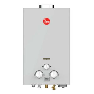 Terma a gas Rheem, 10 litros, GLP, botón de encendido y apagado, gris