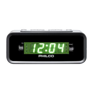 Radio reloj despertador Philco PAR1006-GR, alarma dual, memoria para 20 estaciones, FM, pantalla LED  0.6'', negro