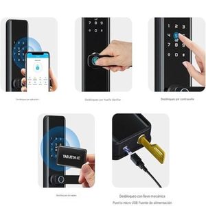 Cerradura inteligente digital Vlass Tech, 6 modos de apertura, control App tuya, negro