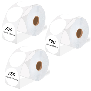 Pack de 3 rollos, etiquetas térmicas adhesivas circulares, 5 cm, 750 etiquetas por rollo