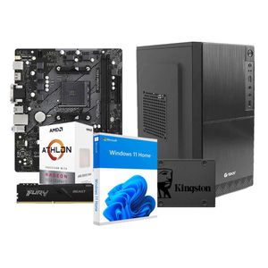 PC armada: AMD ATHLON 3000G + Placa Asrock A520M-HDV + RAM 8GB + SSD 480GB + Gabinete Teros TE-1028S MATX + Win 11 Home digital + armado