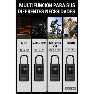 Compresor de aire portátil 150PSI, con luz LED, Power Bank, modo auto, 4000mAh