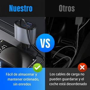 Cargador retráctil para auto, 120W, 4 en 1, con cables Lightning y tipo C, carga rápida