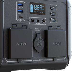 Generador eléctrico Forza FPP-T302 de baterías LMFP de 300W, carga rápida, tomas 2AC/6DC, 9 tomas, LED, 551Wh, compatible con carga solar, negro