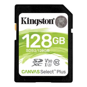 Tarjeta SD Kingston Canvas Select Plus 128GB, Clase 10 U1, velocidad de lectura 100MB/s, ideal para cámaras y celulares, grabación HD