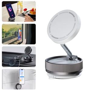 Soporte plegable y ajustable para celular con rotación 360°, compatible con tablero y parabrisas, blanco