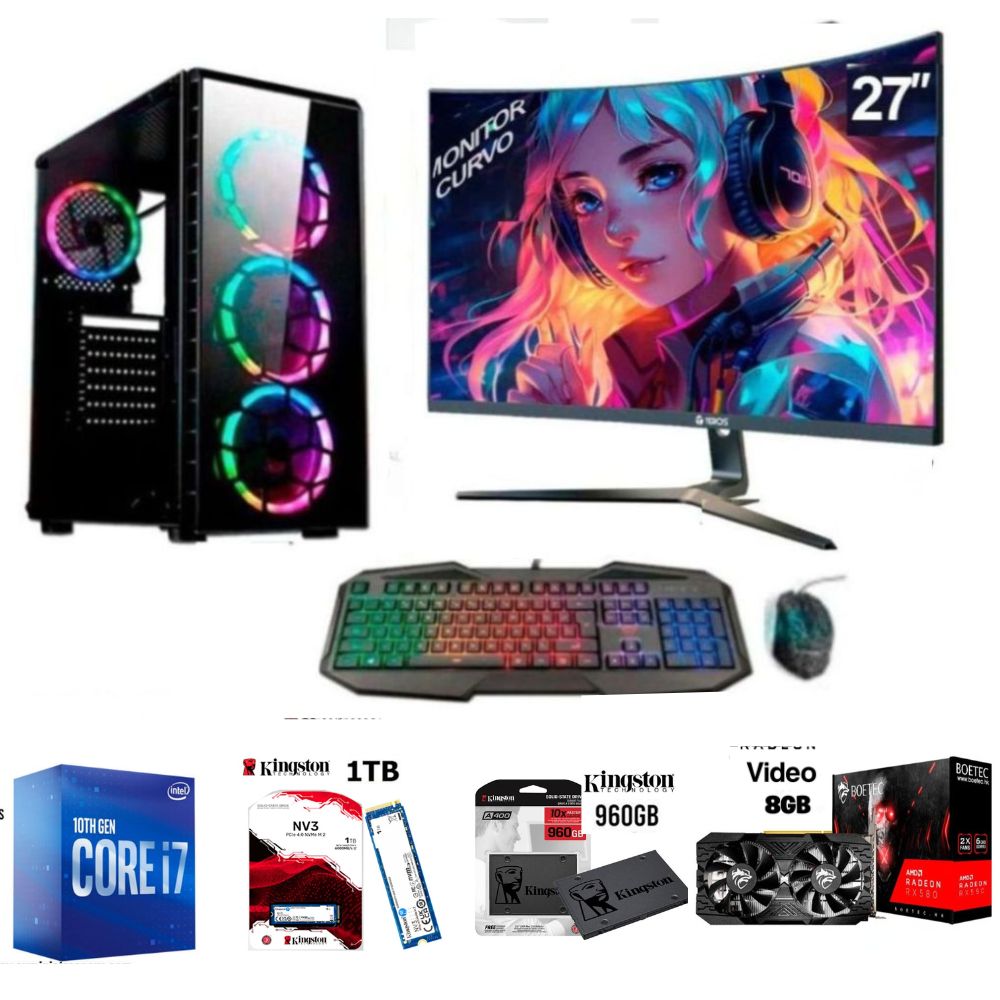 PC gamer i7-10th 32GB 1TB M.2 + 960GB SSD RX580 8GB 27