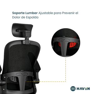 Silla de oficina ergonómica Haven C256B respaldo ajustable y reclinable 125°, negro