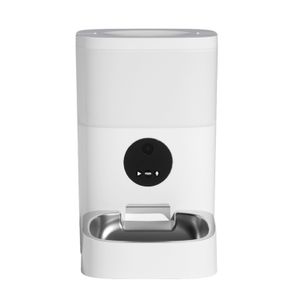 Comedero smart de 4 litros con Wi-Fi para mascotas, bandeja de acero inoxidable, fácil limpieza, blanco
