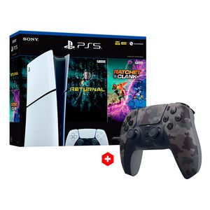 Consola PlayStation 5 HW Slim Edición Digital Bundle incluye 2 cupones de juegos Returnal/Ratchet and Clank + Dualsense gris camuflaje