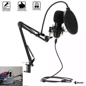 Micrófono profesional Dreizt con consola, tarjeta de sonido Bm-800, negro