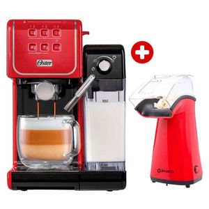 Combo cafetera Oster PrimaLatte Touch 1170W roja + máquina Pop Corn Imaco PO120R 1100W sin aceite, plástico ABS