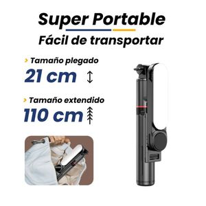 Trípode Selfie Stick 5 en 1 con luz LED, bluetooth, 110 cm, giratorio 360°, negro