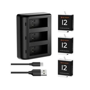 Kit de 3 baterías + cargador triple K&F Concept para Gopro HERO 09,10,11,12, negro