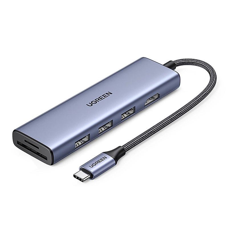 Hub-USB-C-Ugreen-CM511-20956-6-en-1-USB-3.0×2-SD-TF-PD-100W-carcasa-aluminio