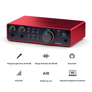 Interfaz de audio, Focusrite Scarlett 2i2 4th Gen, 2 entradas, 2 salidas, 24-bit/192kHz, Auto Gain, USB-C