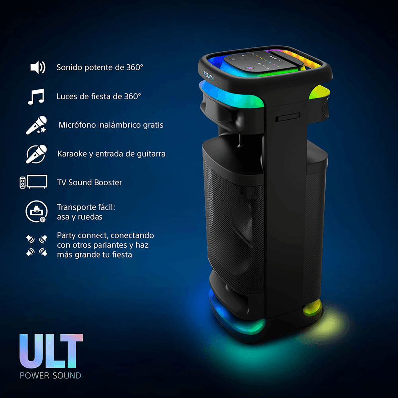 Parlante de torre bluetooth Sony SRS-ULT1000 de fiestas ULT TOWER 10, 1000W, USB, negro, especificaciones