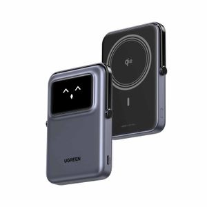 Power bank magnético Ugreen PB571 5000mAh, carga inalámbrica 7.5W, carga cable 20W, USB-C, negro