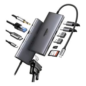 Adaptador multipuertos Ugreen 11 en 1 original con USB-C, HDMI 4K, VGA, RJ45, SD/MicroSD, Jack 3.5 mm