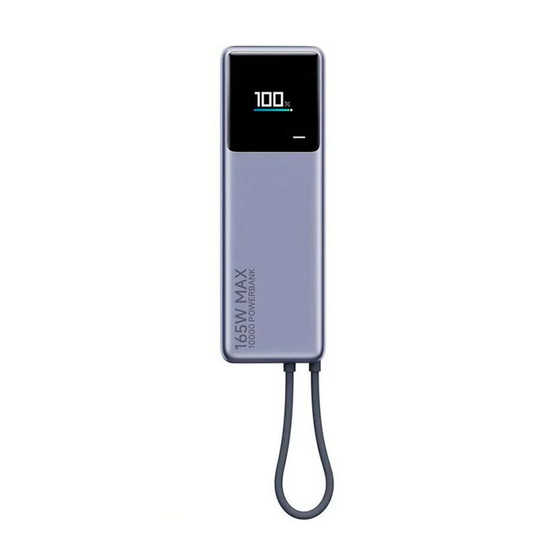 Powerbank Xiaomi 10000mAh con carga rápida de 165W, diseño compacto y pantalla integrada vista frontal vertical