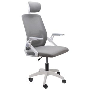 Silla de oficina ergonómica, respaldo de malla, cabecera y brazos ajustables, soporte lumbar, gris