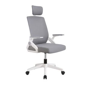 Silla de oficina ergonómica, respaldo de malla, cabecera y brazos ajustables, soporte lumbar, gris