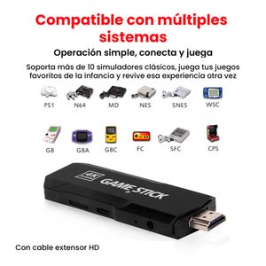 Consola Retro Game Stick X2 Plus 128 GB 4K, PS1, PSP, N64, mandos recargables, negro