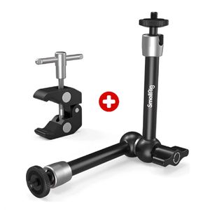 Combo: Brazo mágico articulado SmallRig, 28cm con gancho de aluminio, doble cabezal de bola 360°, abrazadera y roscas universales, negro