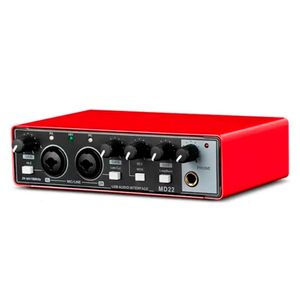 Interfaz de sonido KREED MD42, phantom power 48V, soporte para 2 micrófonos o instrumentos, conexión USB multiplataforma, rojo