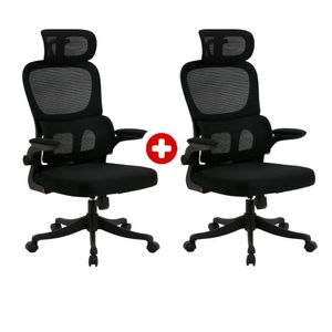 Combo: 2 Sillas Komsum Turin, ergonómicas, respaldo ajustable 2D, estructura polipropileno + metal, negro