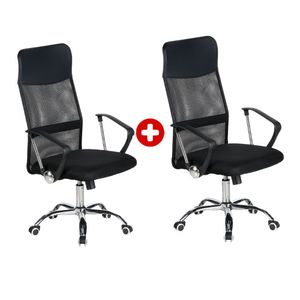 Combo: 2 Sillas Komsum Milan, ergonómicas, base de acero, respaldo PU + Mesh, altura regulable, negro