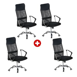 Combo: 4 Sillas Komsum Milan, ergonómicas, base metálica, respaldo PU + Mesh, sistema de balanceo, elevador de gas, negro