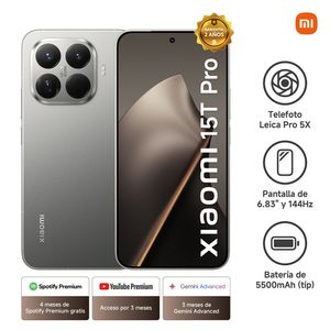 Celular Xiaomi 15T PRO 5G 512GB, 12GB RAM, cámara principal 50MP + 12MP, frontal 32MP, 6.8", gris