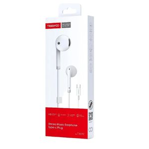 Audífonos in ear con micrófono, con conector tipo C, control de música y llamadas, blanco