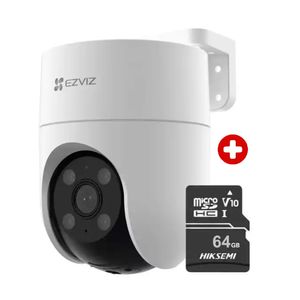 Cámara de seguridad exterior Wi-Fi Ezviz H8C Full HD, visión 360°, detección inteligente, defensa activa y micro SD 64GB, blanco