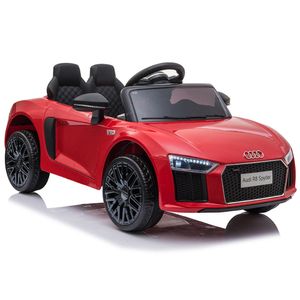 Carro eléctrico infantil Audi R8 12V con control remoto, luces, música y cinturón de seguridad, diseño deportivo, negro