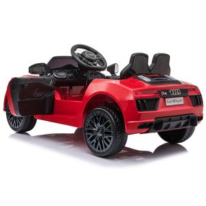 Carro eléctrico infantil Audi R8 12V con control remoto, luces, música y cinturón de seguridad, diseño deportivo, negro