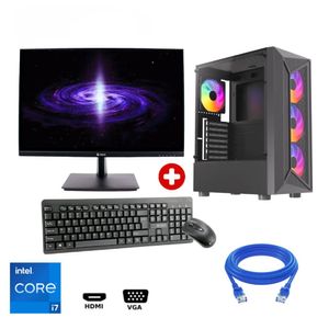 Computadora PC Intel Core i7 6700, 16GB RAM DDR4, SSD 512GB, HDD externo 1TB, monitor 24" FHD IPS, cable de red 20m, negro