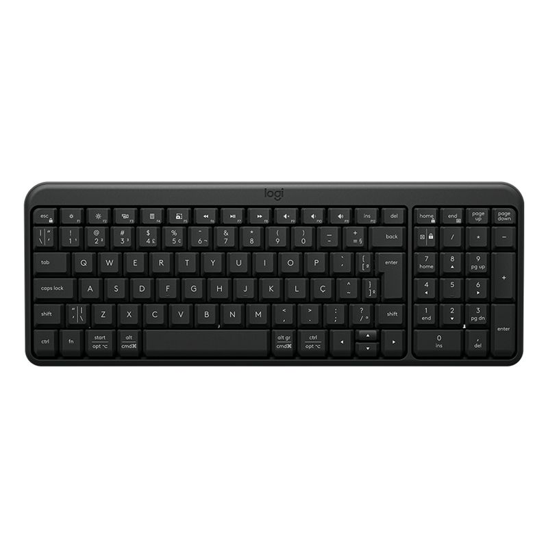 Teclado inalámbrico Logitech K250, teclas de membrana con conexión Bluetooth, color negro, vista superior, sobre fondo blanco