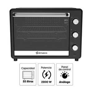 Horno eléctrico Imaco HEB55R, 55 litros, 2200W, sistema de convección, rosticero, negro