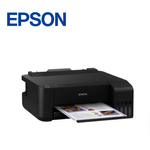 Impresora Epson EcoTank L1250 negra con sistema de tanques de tinta y conectividad Wi-Fi frontal oblicua con bandeja de entrada y salida desplegadas fondo blanco