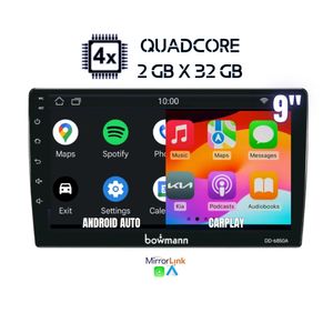 Autoradio Android Bowmann DD-6850A 9" IPS HD con CarPlay, Android Auto, buetooth, Wi-Fi, GPS y cámara de reversa incluida