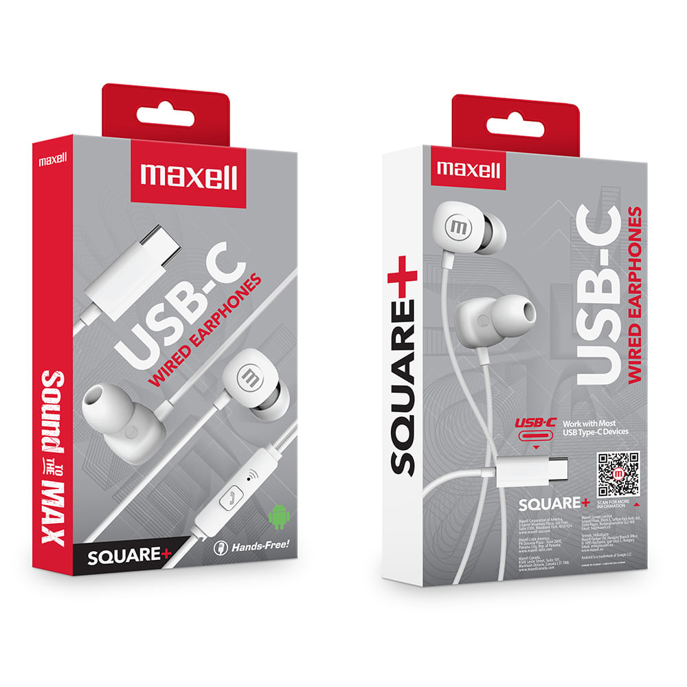 Audífonos In Ear Maxell Square, con micrófono, conexión USB tipo-C, blanco