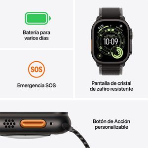 Apple Watch Ultra 3 pantalla 49mm/OLED, GPS, resistencia al agua 50m, batería hasta 36 horas, 64GB, negro