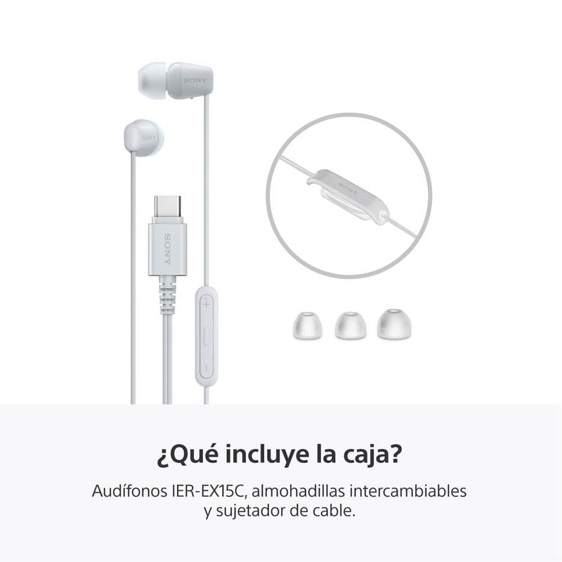 Audífonos Sony IER-EX15C USB-C micrófono blanco especificaciones