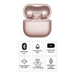 Audífonos bluetooth True Wireless Huawei FreeClip 2 cancelación de ruido oro rosa vista frontal características destacadas